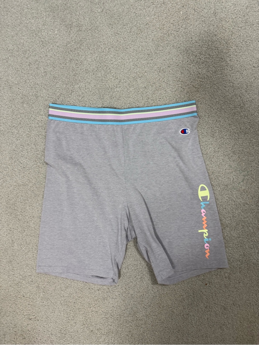 NWOT Champion Biker Shorts with Pastel Logo and Striped Waistband XL